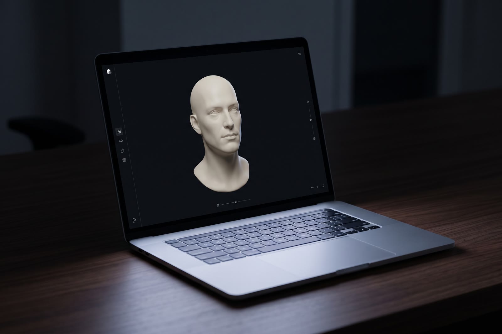 Aperçu 3D d’un buste qui tourne sur l’écran d’un ordinateur portable