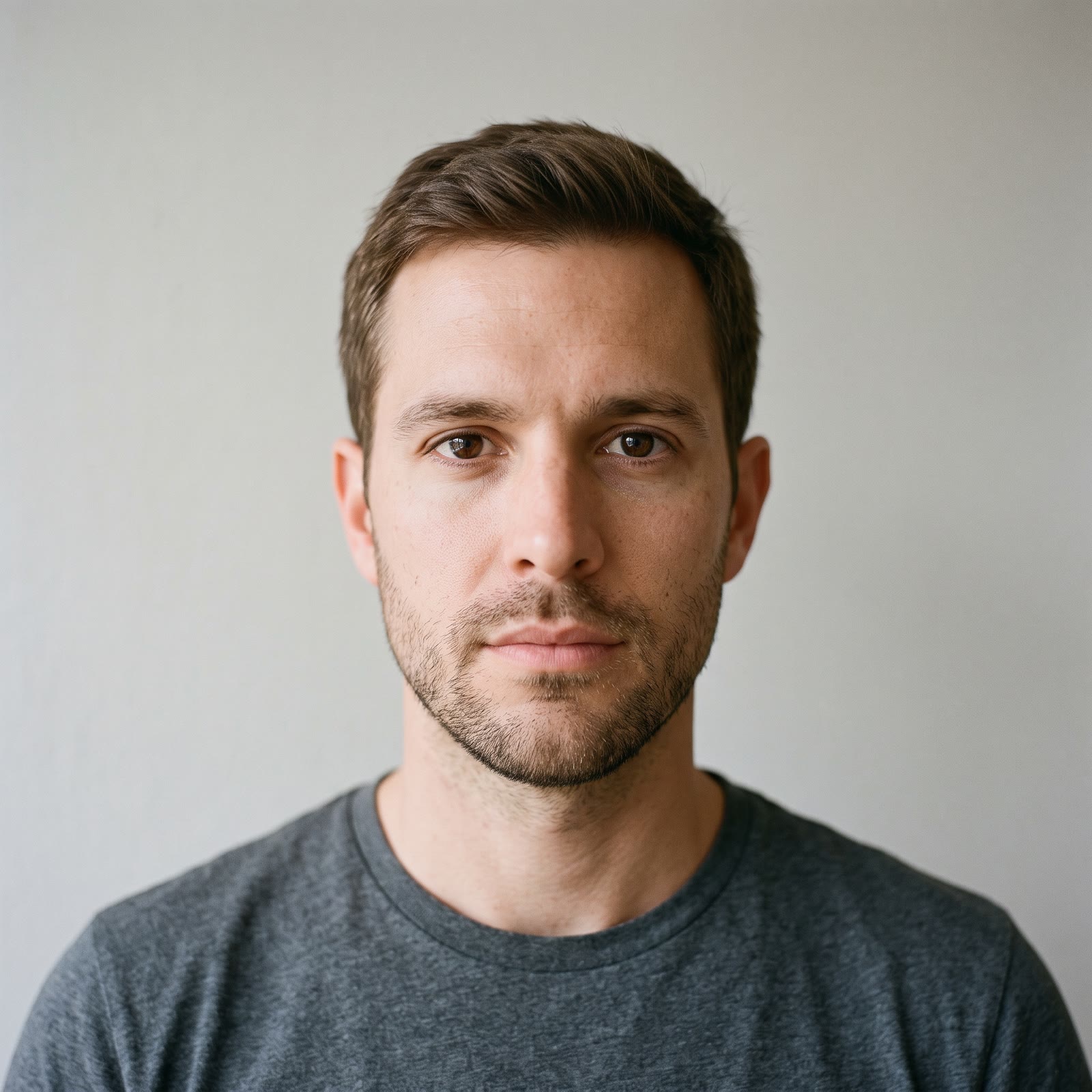Bon exemple : portrait de face, éclairé uniformément, sur fond neutre